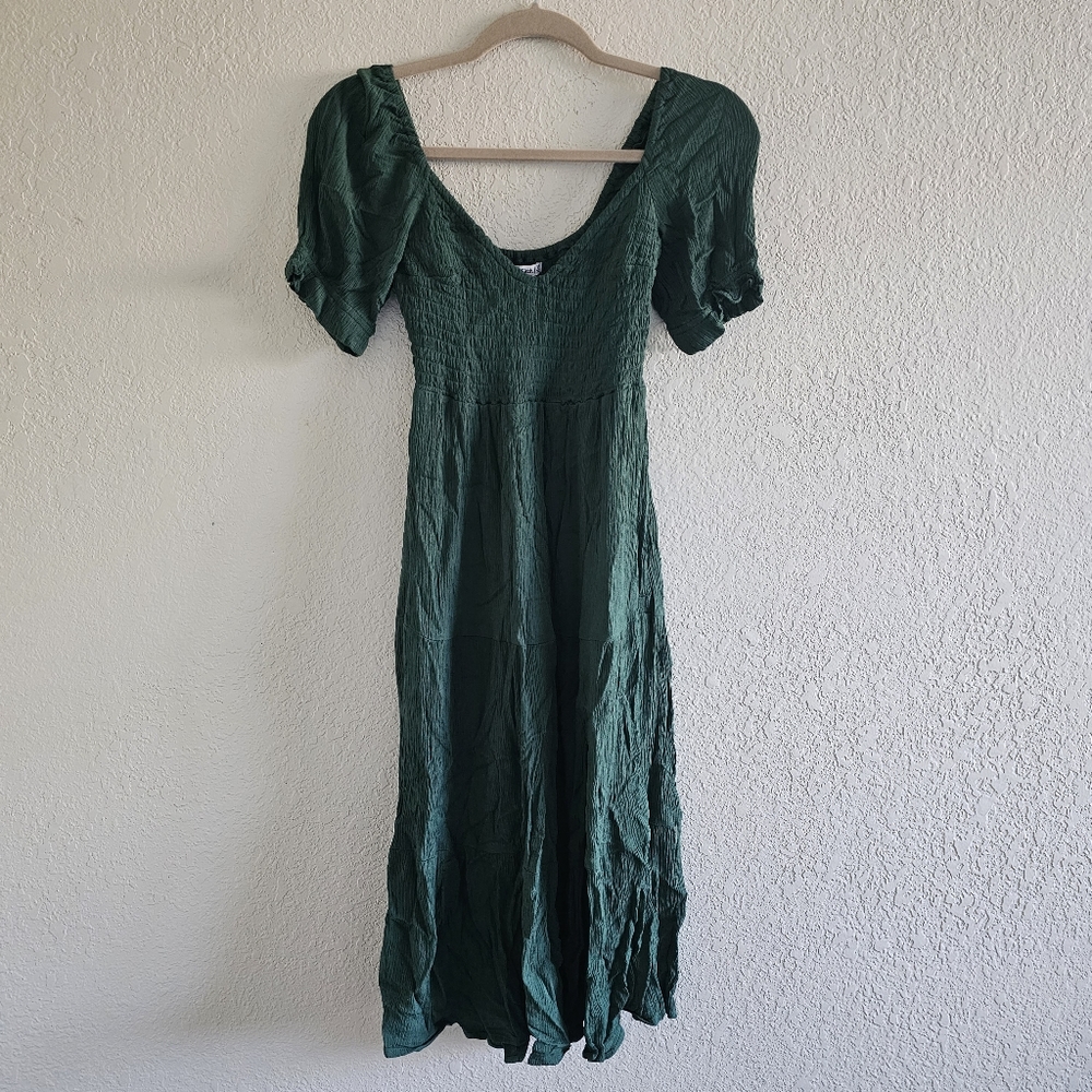 Abercrombie & Fitch Green Smocked Midi Dress